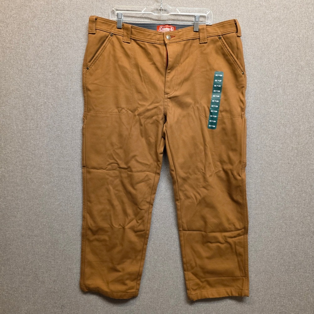Coleman Mens Fleece Lined Canvas Utility Work Pants Brown 40x30 CF5P5744
